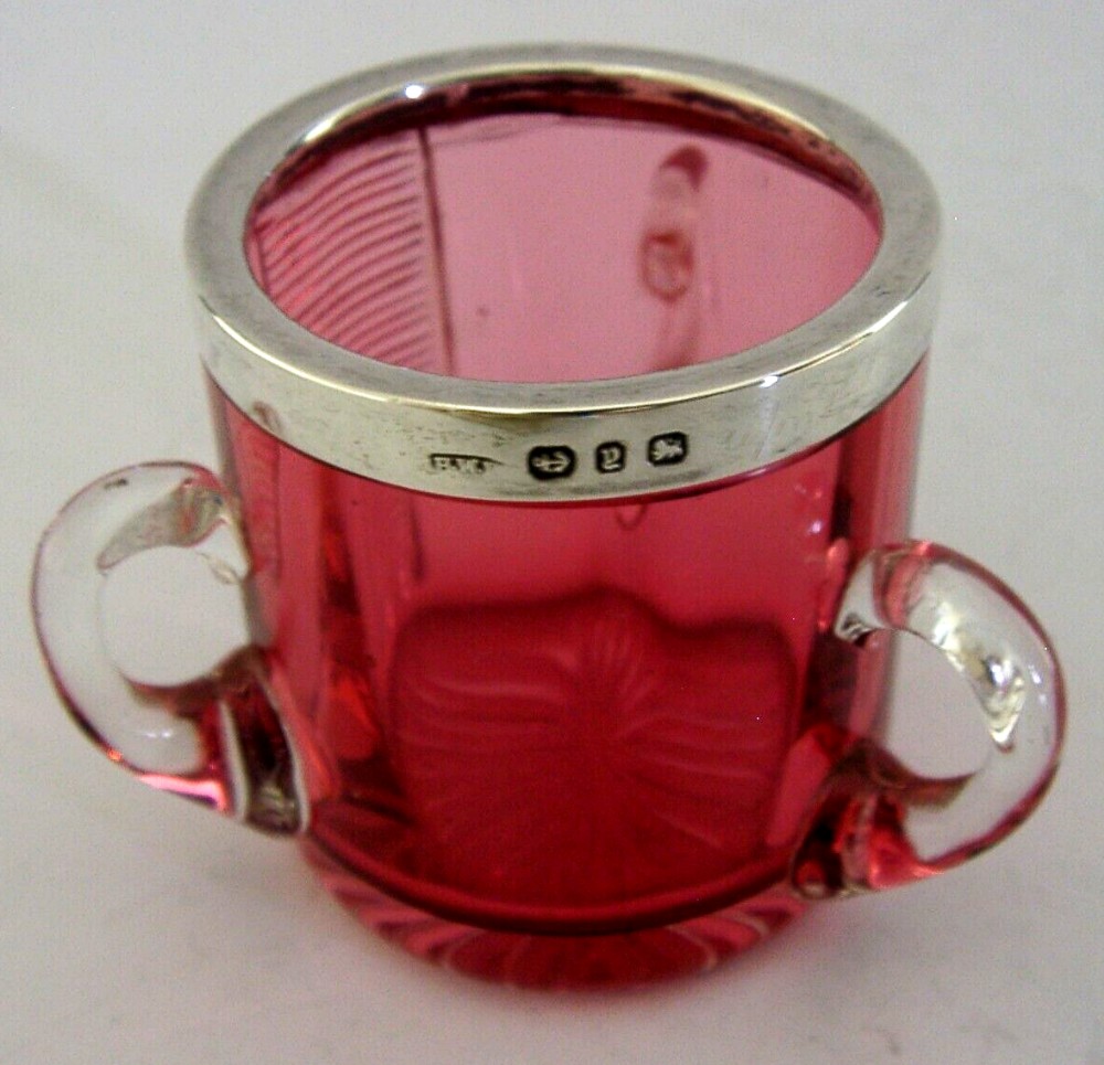 RARE CRANBERRY GLASS STERLING SILVER MATCH STRIKER HOLDER 1898 VICTORIAN