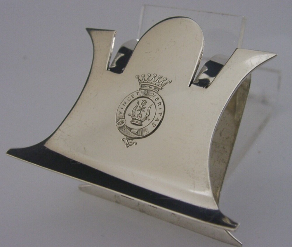 SUPERB EARL CRESTED STERLING SILVER MENU PLACE NAME HOLDER 1896 ANTIQUE