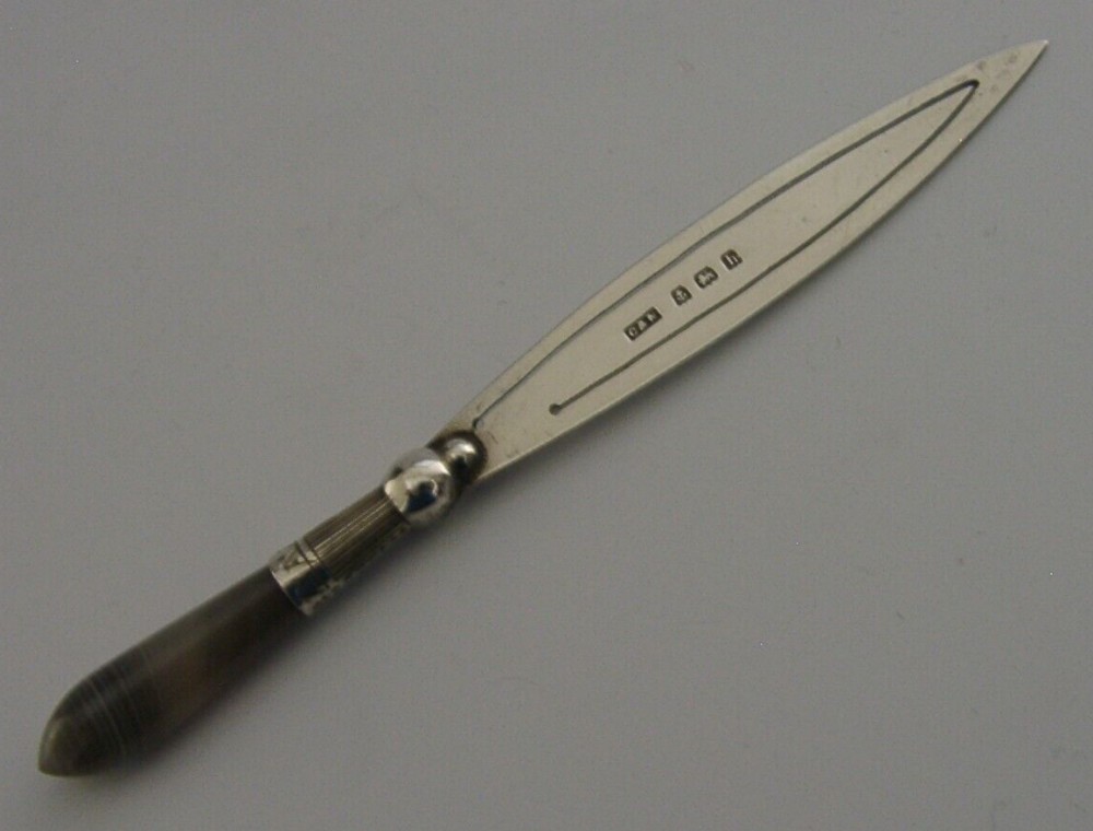 RARE ENGLISH SOLID STERLING SILVER AGATE BOOKMARK 1907 EDWARDIAN ANTIQUE