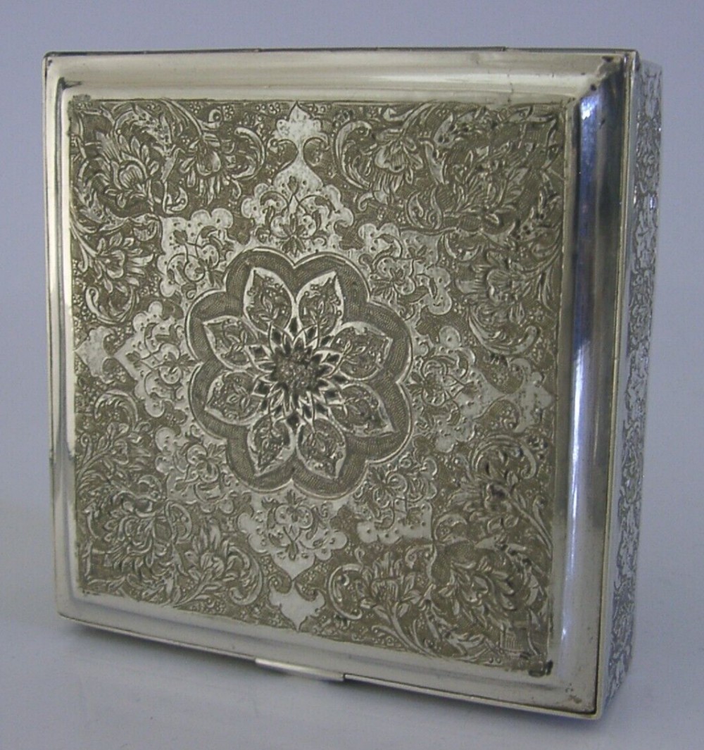 BEAUTIFUL PERSIAN EASTERN SOLID SILVER TABLE DESK BOX c1940 ANTIQUE HEAVY 156g