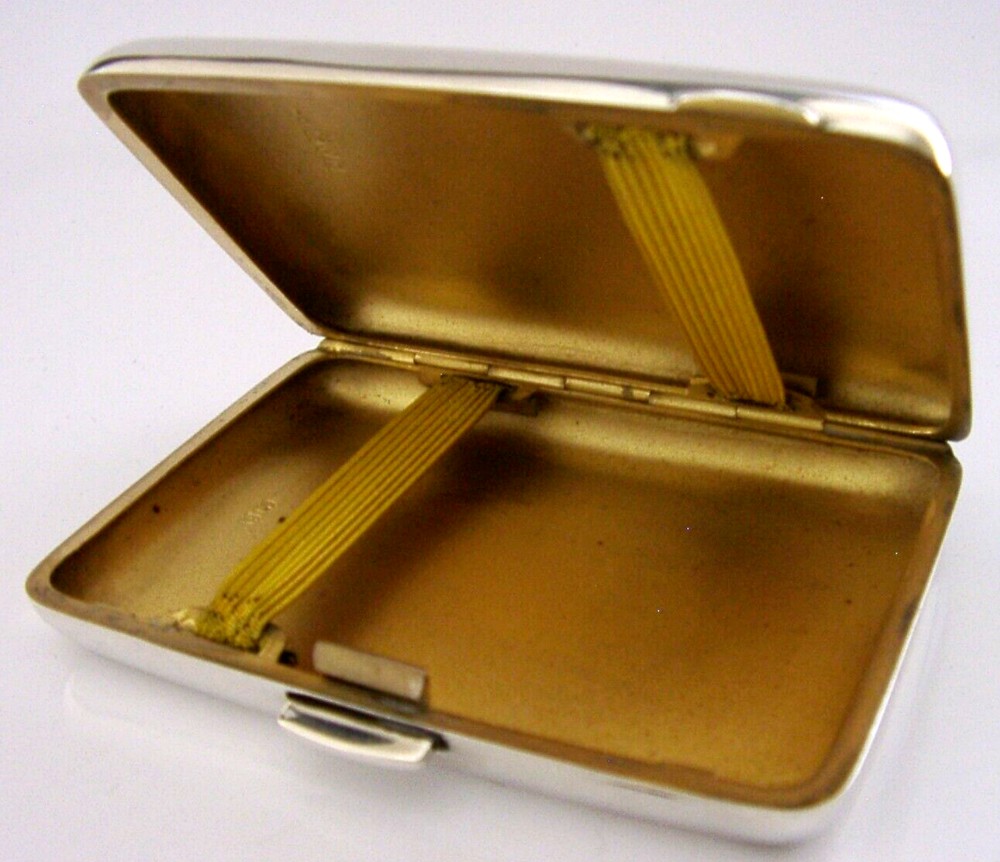 MINT ART DECO STERLING SILVER ENGINE TURNED CIGARETTE CASE 1946 ANTIQUE 68g