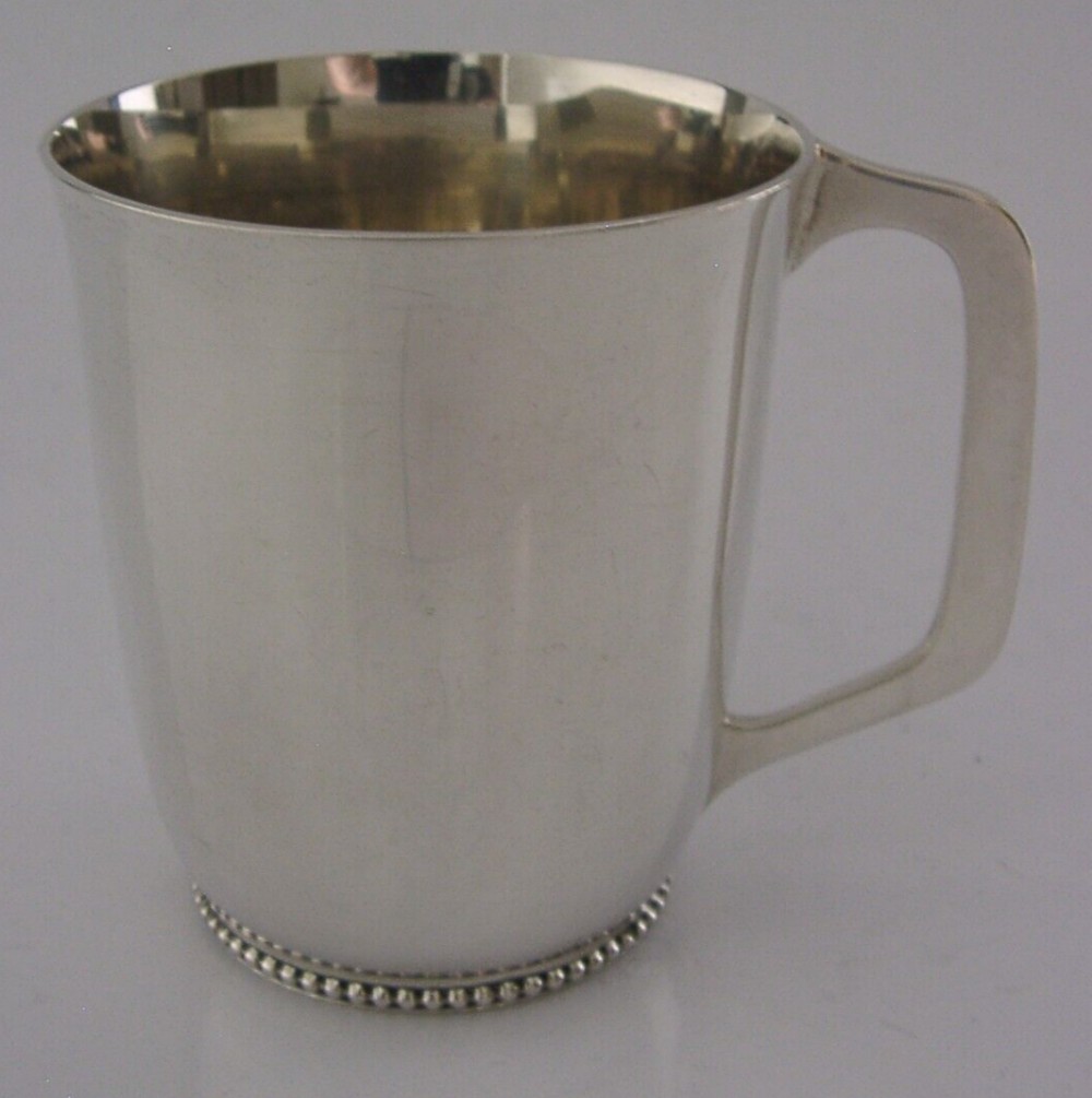 QUALITY SOLID STERLING SILVER CHRISTENING CUP MUG 1959 ENGLISH 96g MID CENTURY