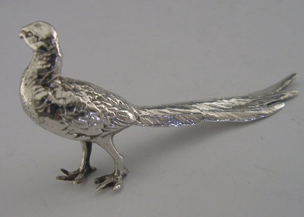 ENGLISH STERLING SILVER MINIATURE PHEASANT ANIMAL BIRD 1963 3 inch SHOOTING