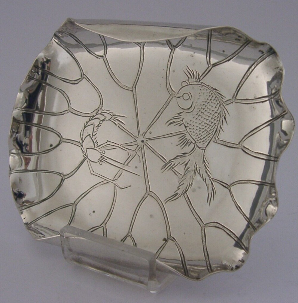 RARE CHINESE EXPORT SOLID SILVER DISH c1900 ANTIQUE 56g NATURALISTIC