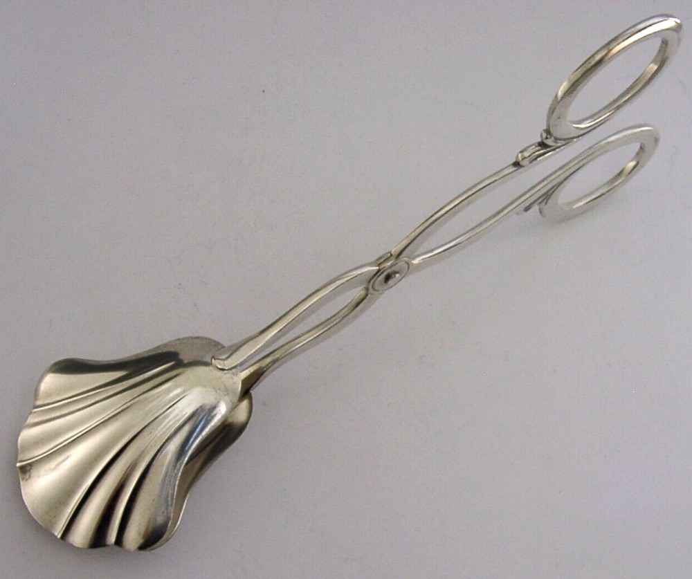 SUPERB GERMAN SOLID STERLING SILVER SERVING TONGS c1920 ANTIQUE 76g