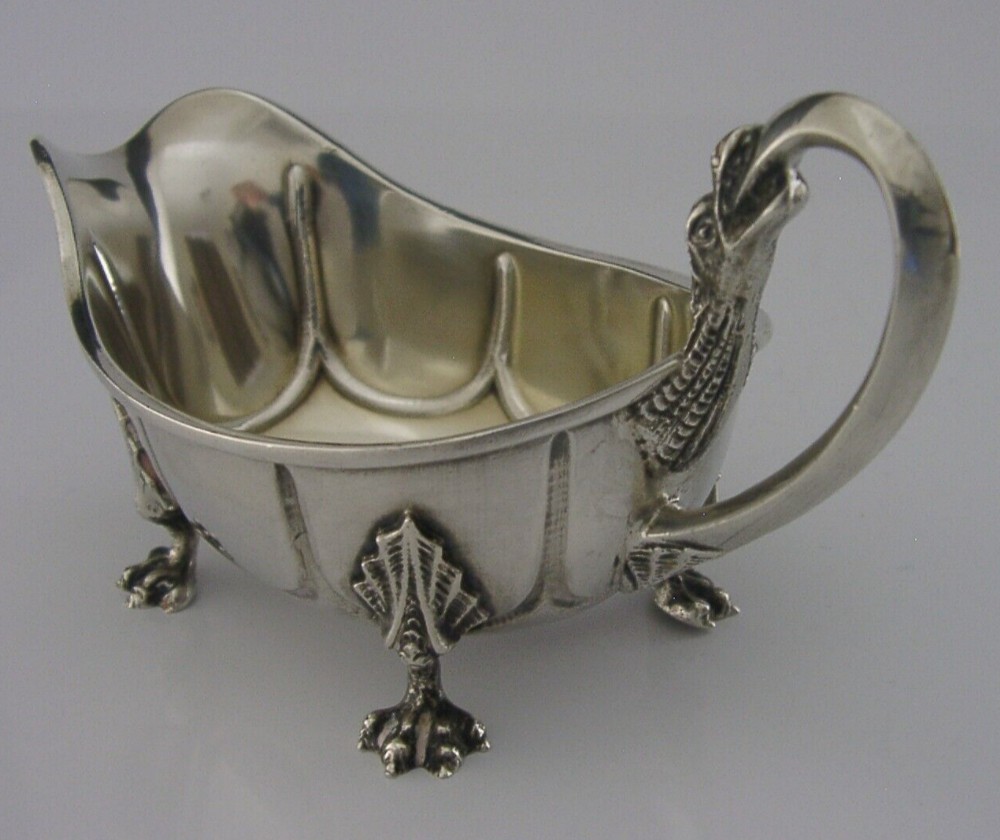 RARE NORWEGIAN 830 SOLID SILVER GRAVY SAUCE BOAT JUG c1890 DRAGESTIL ANTIQUE