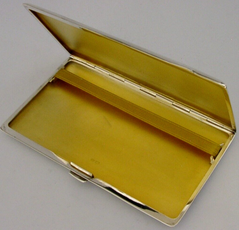 MINT ENGLISH LARGE ART DECO STERLING SILVER CIGARETTE CASE 1946 ANTIQUE 188g