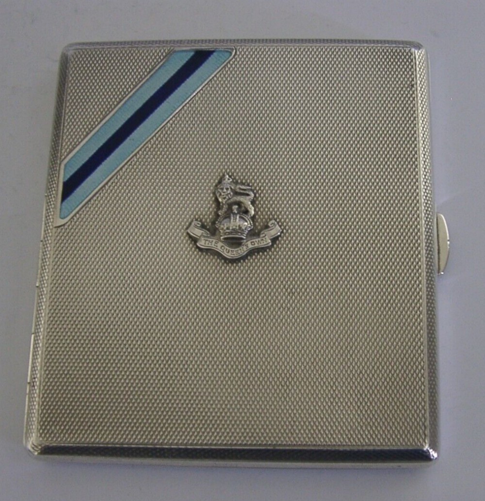 RARE STERLING SILVER ENAMEL QUEENS OWN REGIMENT CIGARETTE CASE 1934 MILITARY