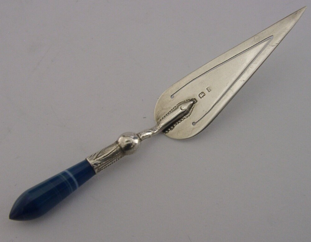 STERLING SILVER and BLUE AGATE BOOKMARK PAGE MARKER ANTIQUE 1907