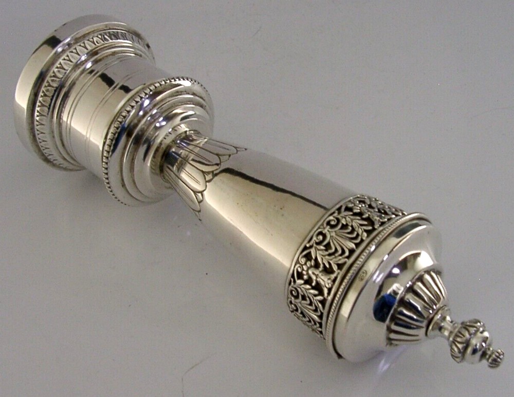 HUGE ITALIAN 800 SOLID SILVER PEPPER MILL GRINDER POT ANTIQUE c1920 7.5inch 275g