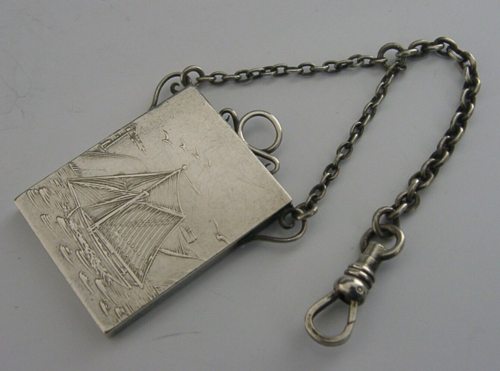 RARE AMERICAN SOLID STERLING SILVER YACHTING STAMP CASE HOLDER 1900 SAILING