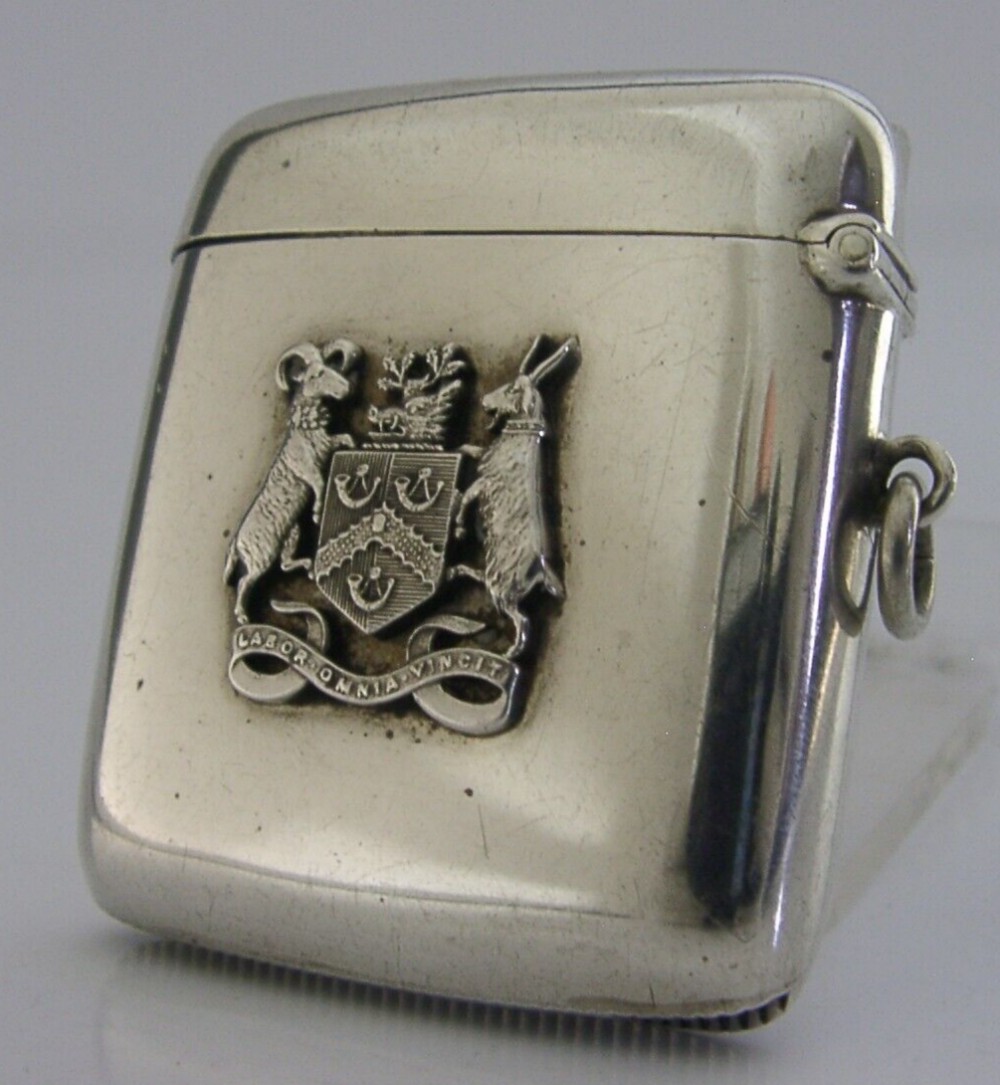 RARE ENGLISH STERLING SILVER BRADFORD CITY VESTA CASE HOLDER 1909 ANTIQUE