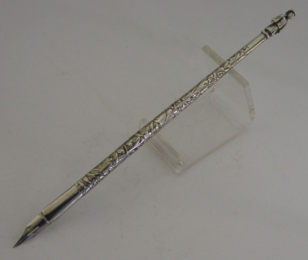 CHINESE EXPORT SILVER DIP PEN c1900 DESK ITEM ANTIQUE