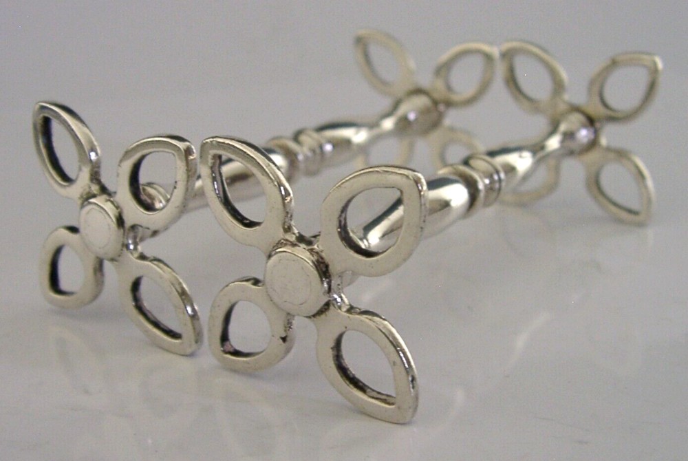 PAIR of ART NOUVEAU FLOWER ENGLISH ANTIQUE SOLID STERLING SILVER CUTLERY RESTS 1905
