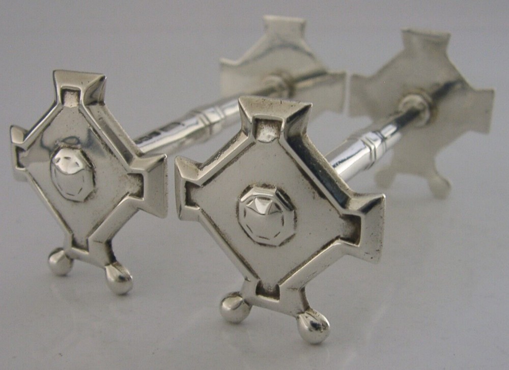 SUPER PAIR of ART DECO ENGLISH SOLID STERLING SILVER CUTLERY RESTS 1926 ANTIQUE 112g