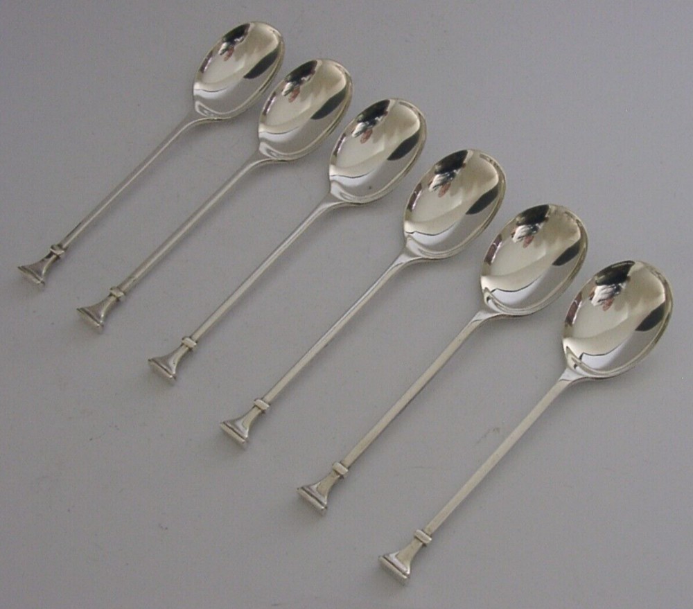 SIX ENGLISH ANTIQUE STERLING SILVER ART DECO SPOONS 1924 MINT 56g