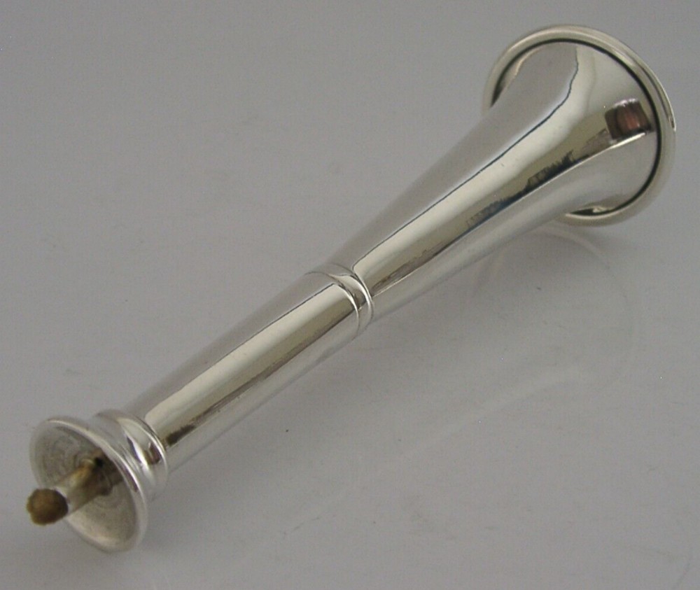 RARE STERLING SILVER FOX HUNTING HORN CIGAR TABLE LIGHTER 1897 ANTIQUE