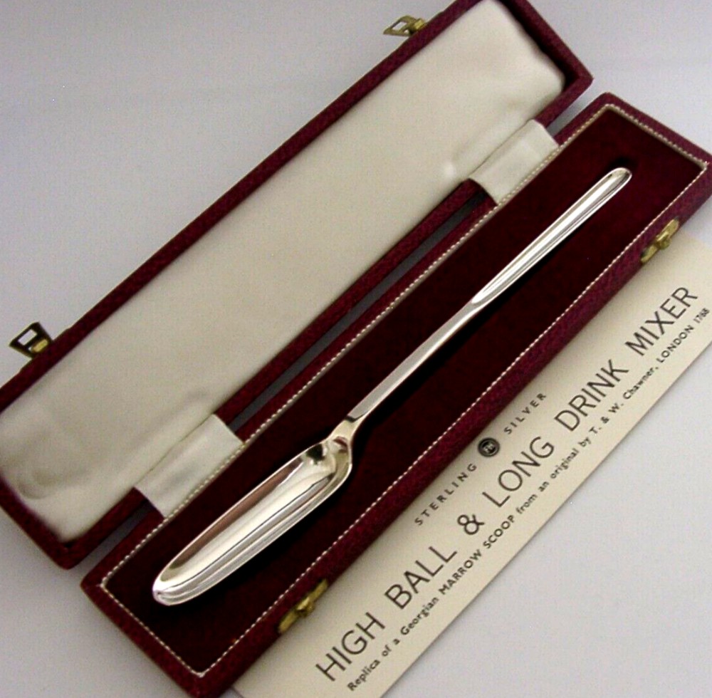 CASED ENGLISH STERLING SILVER MARROW SCOOP HIGH BALL COCKTAIL MIXER 1969 BARWARE