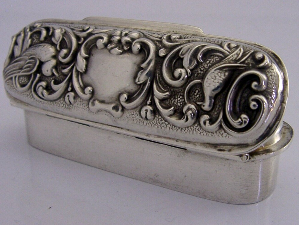 PRETTY ENGLISH ART NOUVEAU STERLING SILVER TOOTH PICK BOX 1906 BIRDS ANTIQUE