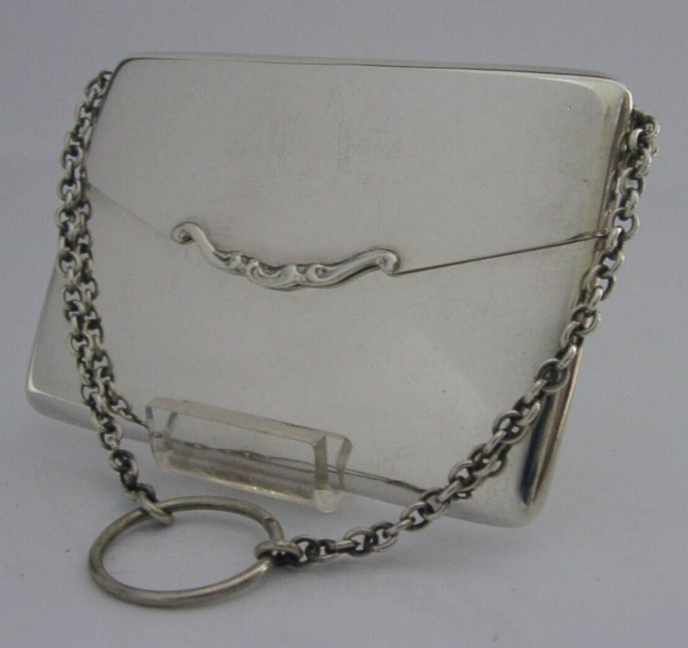 BEAUTIFUL ENGLISH SOLID SILVER LADIES CARD CASE 1919 ANTIQUE ART DECO 83g