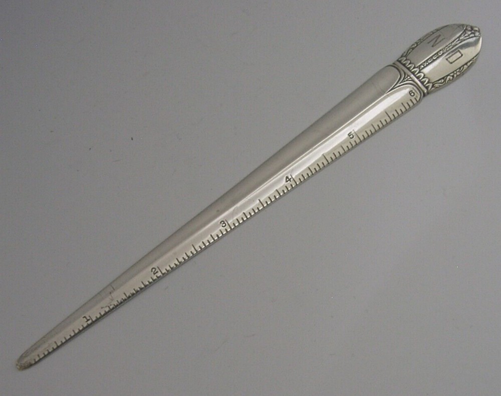 UNUSUAL AMERICAN STERLING SILVER COMBINATION LETTER OPENER RULER c1920 ANTIQUE