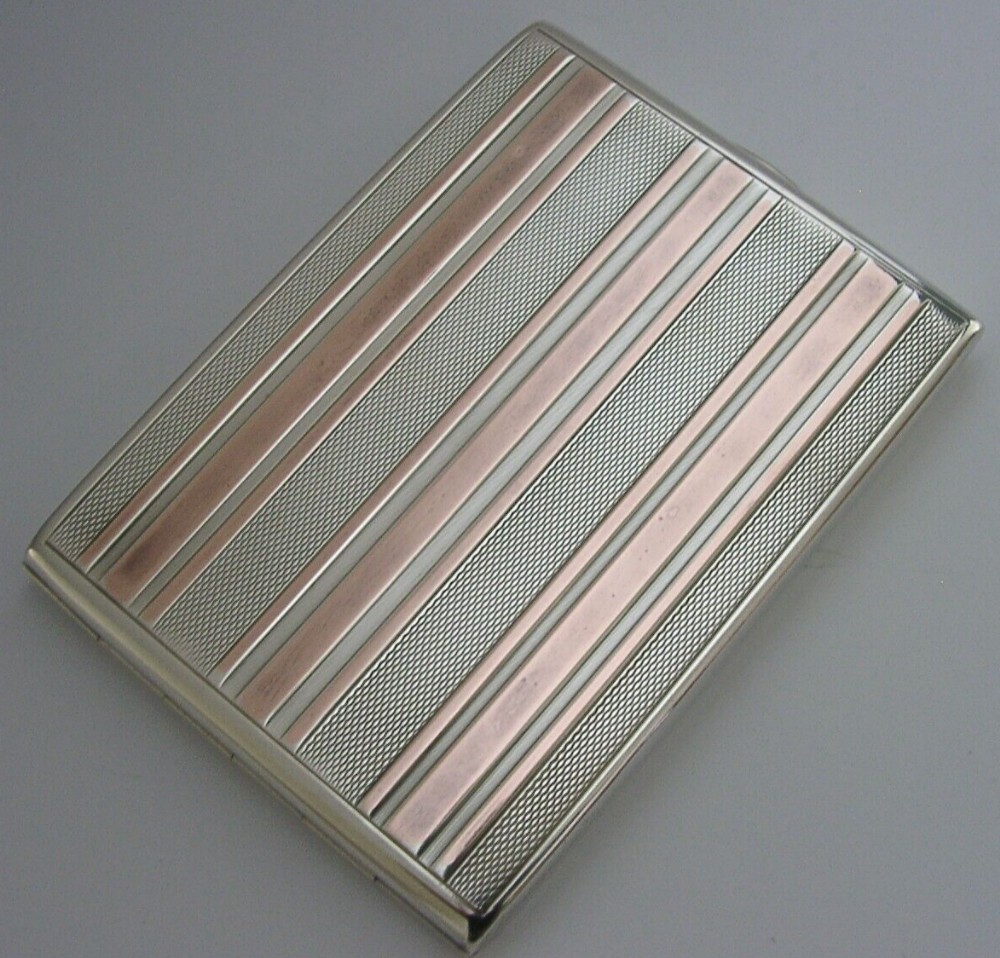 RARE POLISH SOLID SILVER ROSE GOLD CIGARETTE CASE c1940 ART DECO 148g