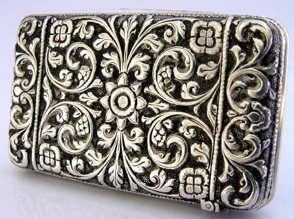 WONDERFUL INDIAN SOLID SILVER CARD CASE c1890 ANTIQUE HEAVY 91g