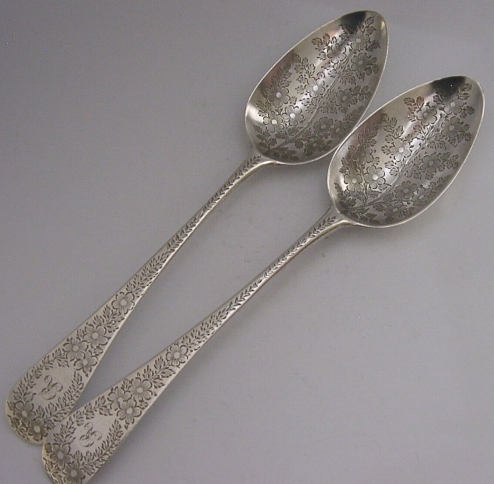 HESTER BATEMAN GEORGIAN SOLID STERLING SILVER SERVING SPOONS 1790 ANTIQUE 128g
