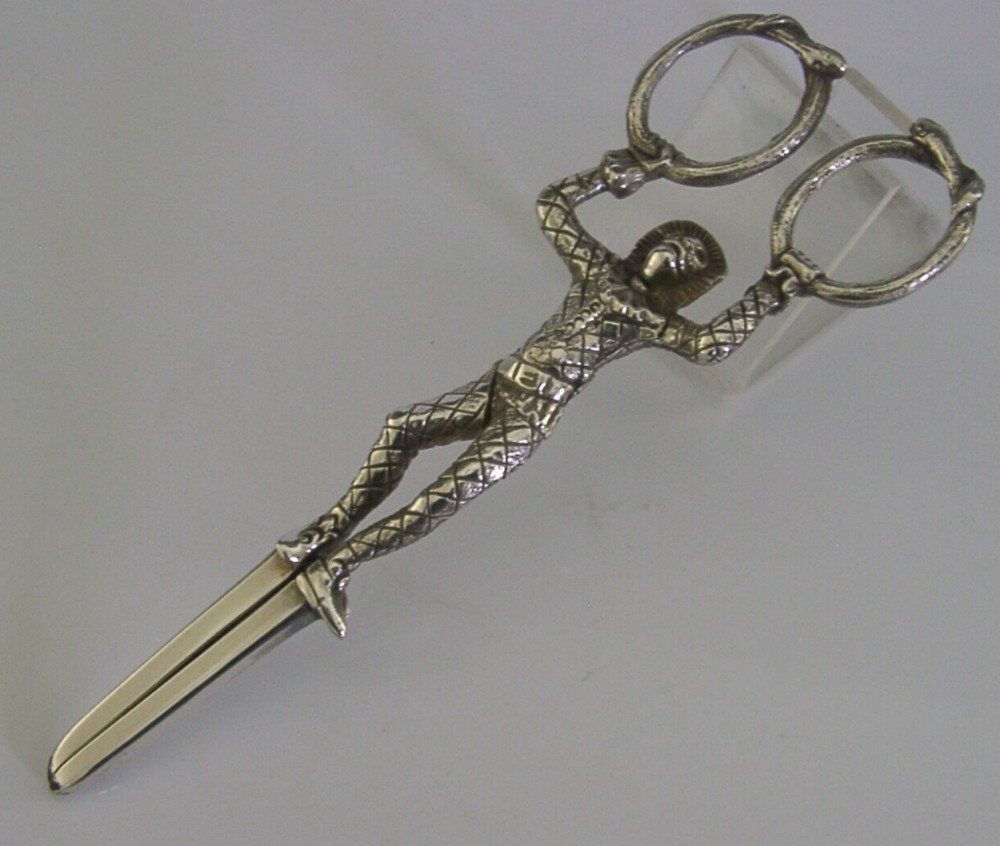 RARE SOLID STERLING SILVER HARLEQUIN GRAPE SCISSORS SHEARS 1882 ANTIQUE
