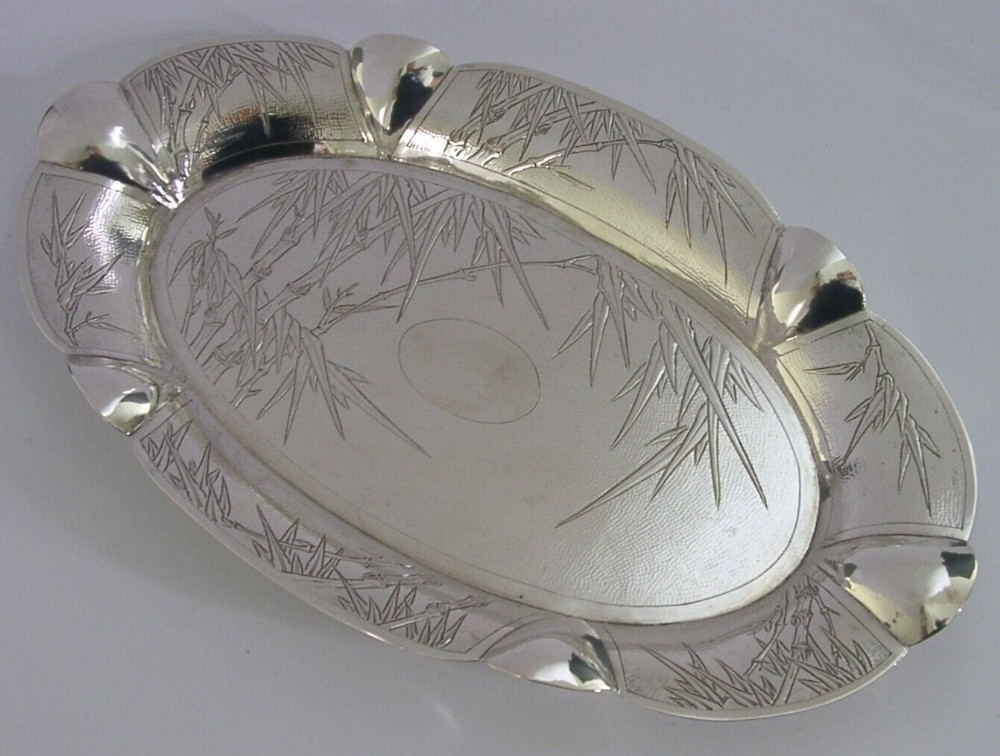 194g STUNNING RARE CHINESE EXPORT SOLID SILVER DISH TRAY c1920 ANTIQUE