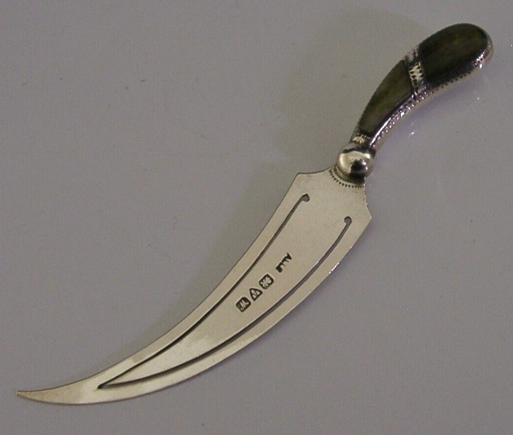 RARE CHESTER STERLING SILVER CONNEMARA MARBLE BOOKMARK PAGE MARKER 1922 ANTIQUE