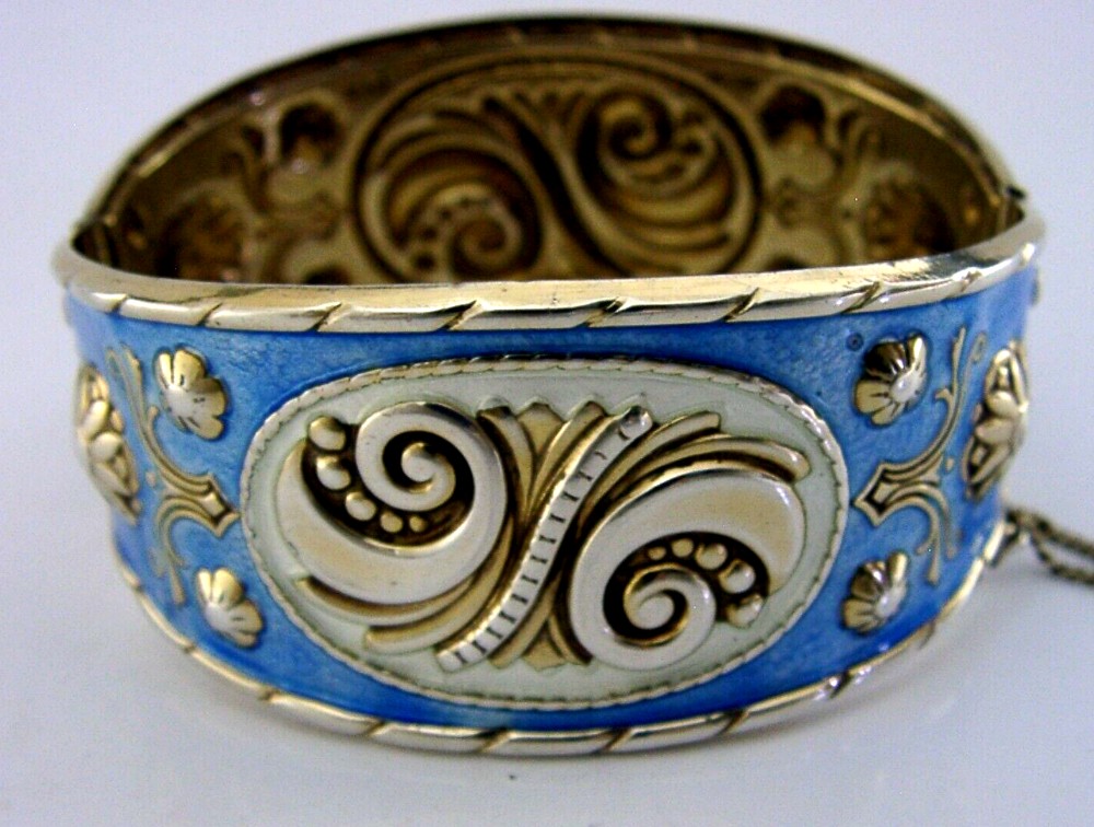 STUNNING NORWEGIAN STERLING SILVER ENAMEL BRACELET BANGLE c1940-1950