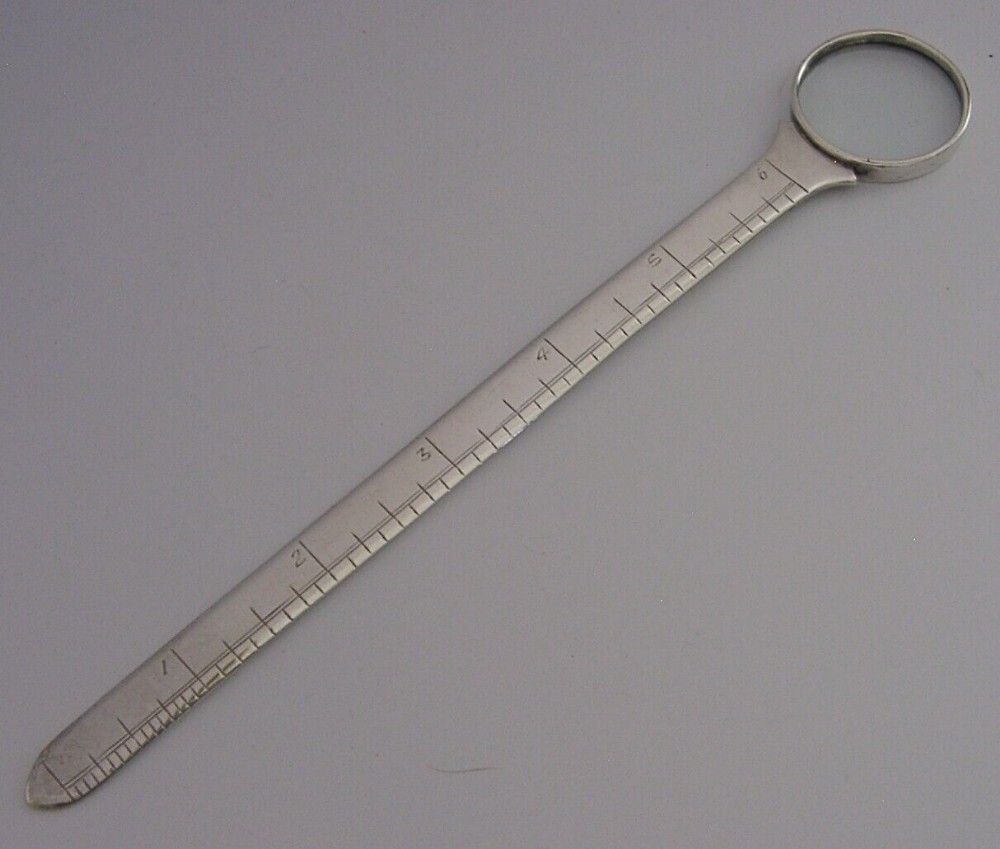 RARE STERLING SILVER COMBINATION LETTER OPENER MAGNIFYING GLASS RULER 1926 DESK