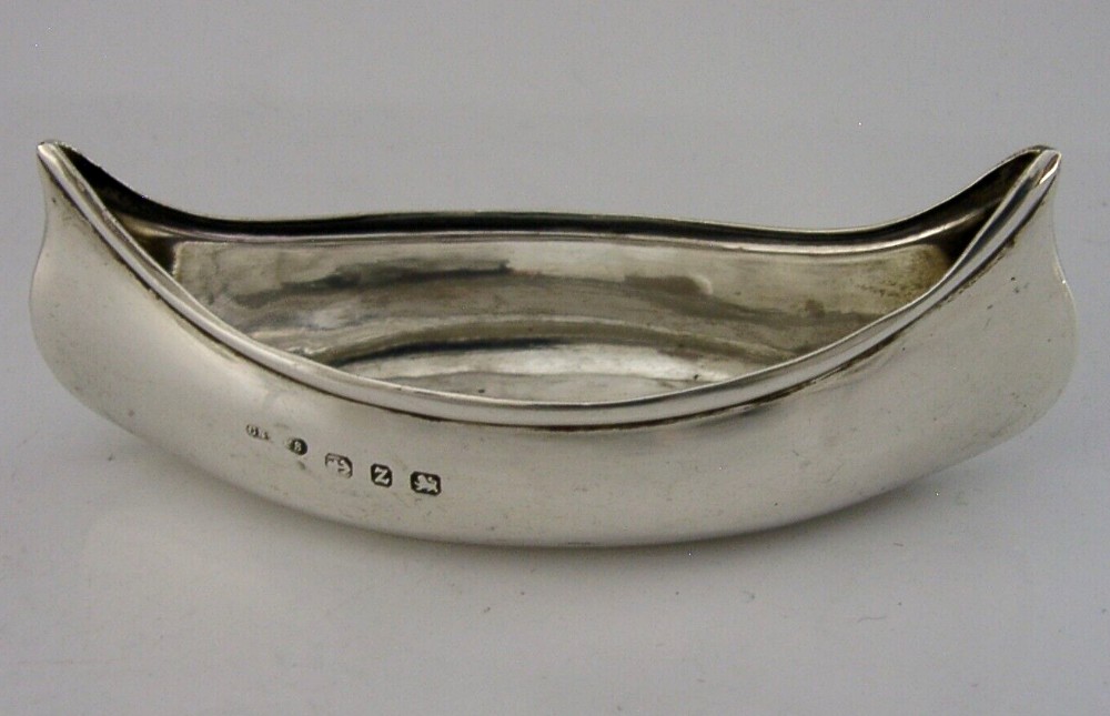 NOVELTY SOLID SILVER CANOE PIN CUSHION SEWING NEEDLEWORK ANTIQUE 1899 VICTORIAN
