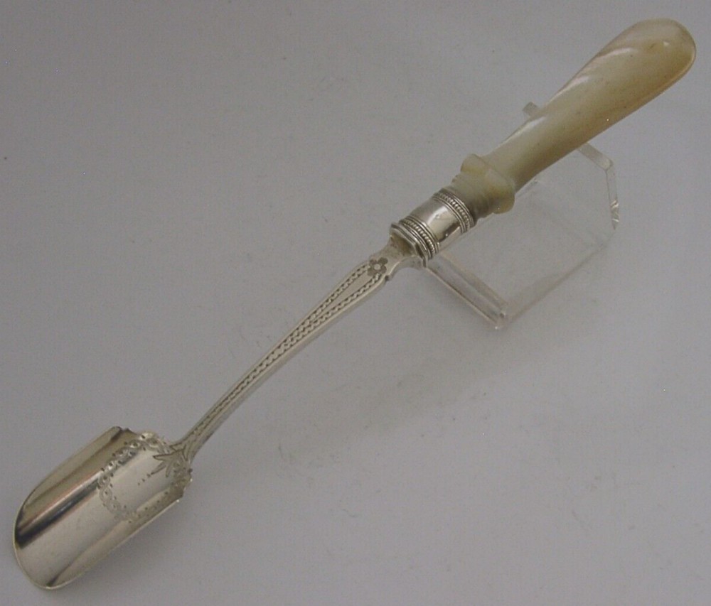 STUNNING ANTIQUE ENGLISH STERLING SILVER STILTON CHEESE SCOOP 1870 VICTORIAN