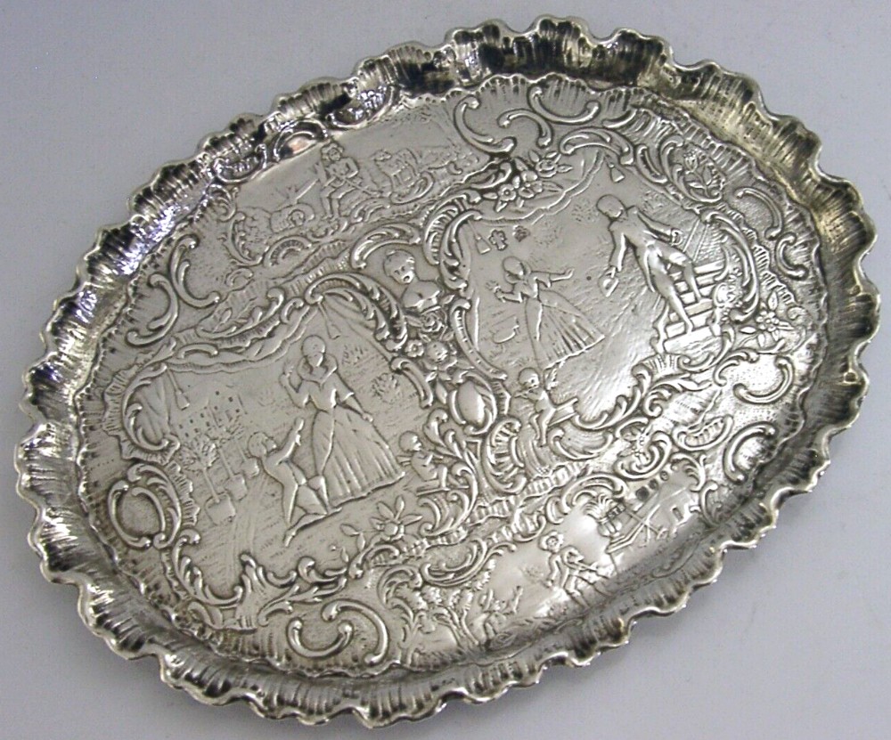 SUPERB GERMAN HANAU STERLING SILVER DESK DISH TRAY 1891 ANTIQUE 6inch 74g