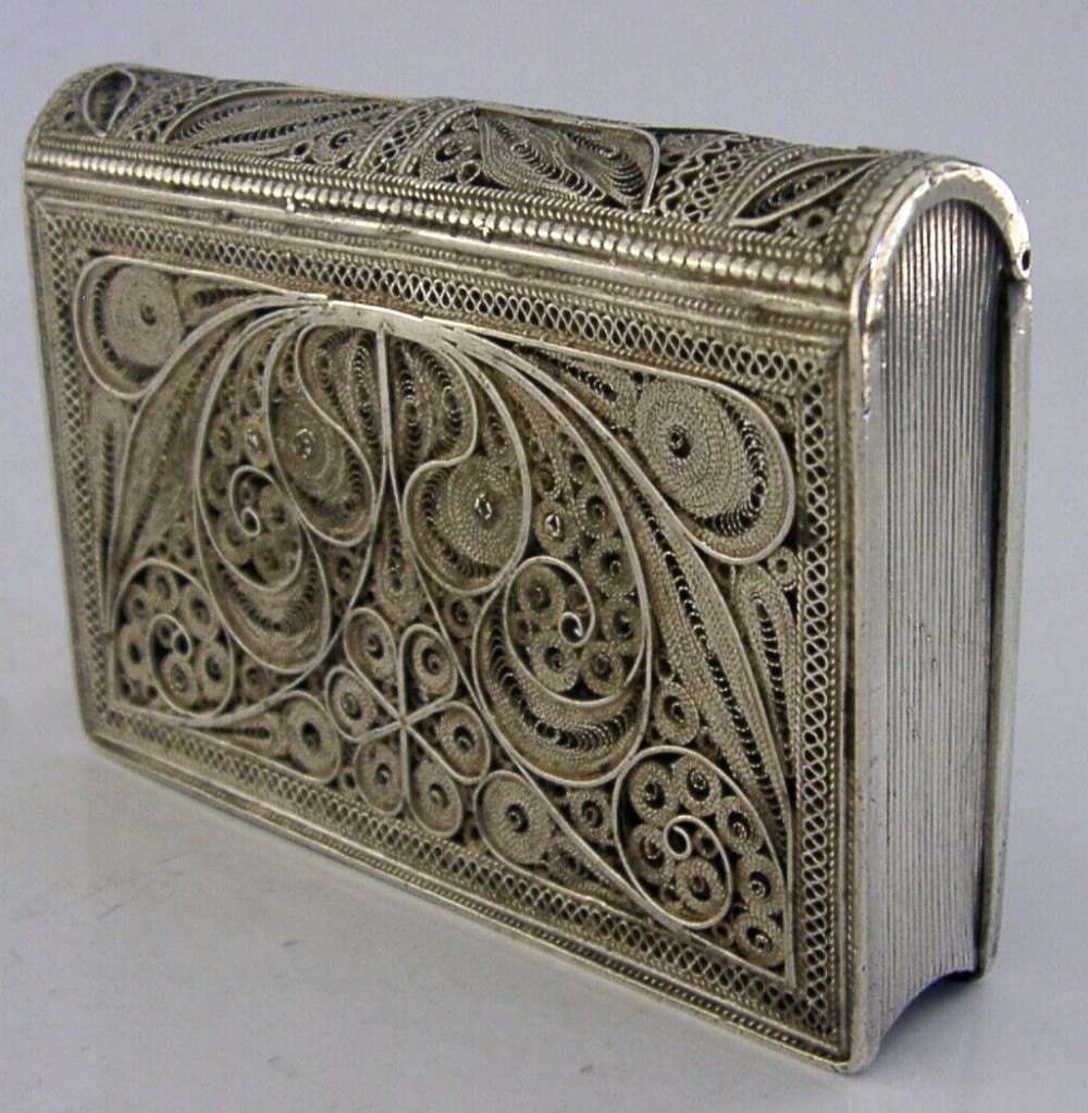 BEAUTIFUL RARE SOLID SILVER FILIGREE NOVELTY BOOK BOX c1900 ANTIQUE 88g