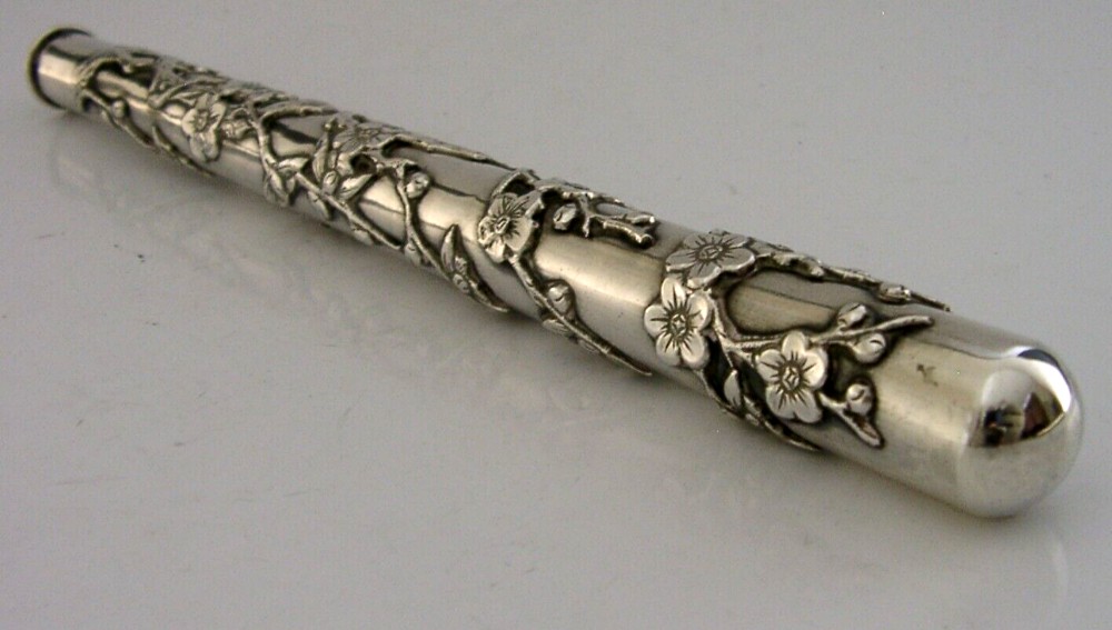MINT CHINESE EXPORT SILVER WALKING STICK CANE UMBRELLA HANDLE c1890 ANTIQUE