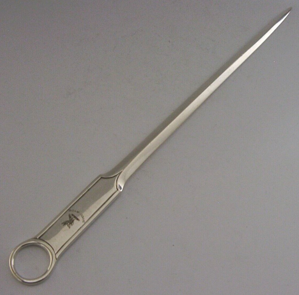 LENTAIGNE FAMILY CRESTED STERLING SILVER SKEWER LETTER OPENER 1828 ANTIQUE 104g