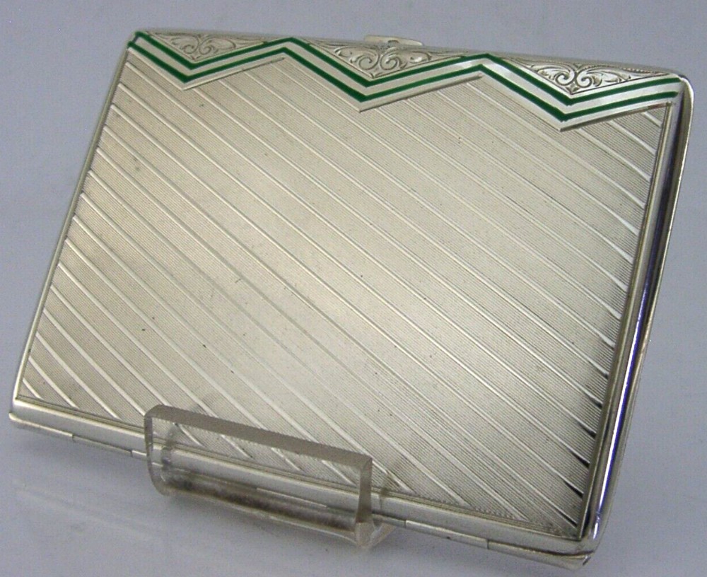 MINT HUNGARIAN STERLING SILVER ENAMEL CIGARETTE CASE c1920-40 ANTIQUE ART DECO
