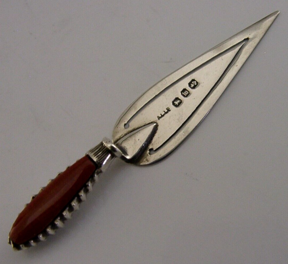 VICTORIAN STERLING SILVER AGATE TROWEL BOOKMARK PAGE MARKER 1896 ANTIQUE