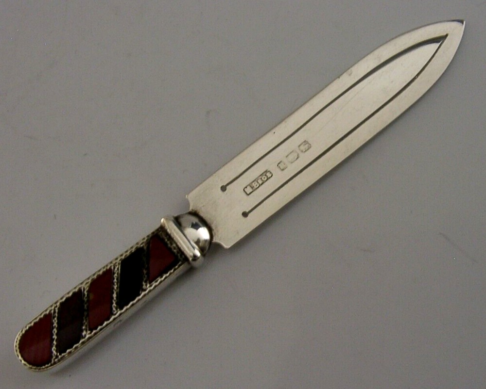 RARE VICTORIAN STERLING SILVER AGATE BOOKMARK PAGE MARKER 1896 ANTIQUE