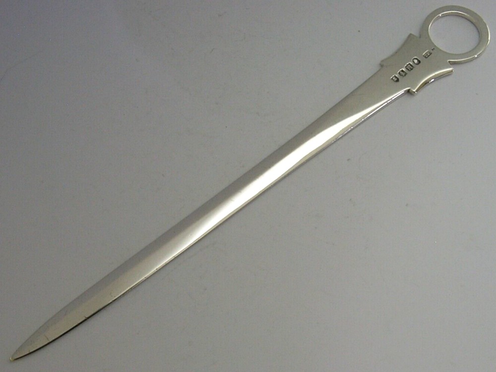 RARE IRISH SOLID STERLING SILVER SKEWER LETTER OPENER 1828 GEORGIAN ANTIQUE