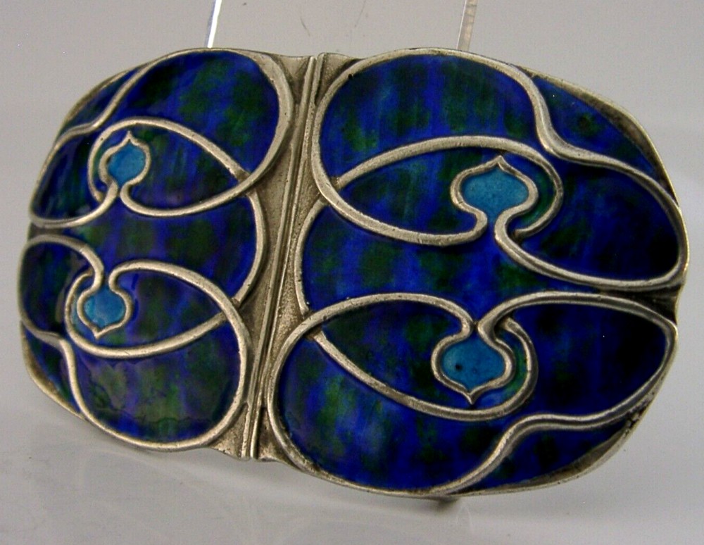 STUNNING RARE ENGLISH STERLING SILVER ENAMEL BELT BUCKLE 1903 ARTS & CRAFTS