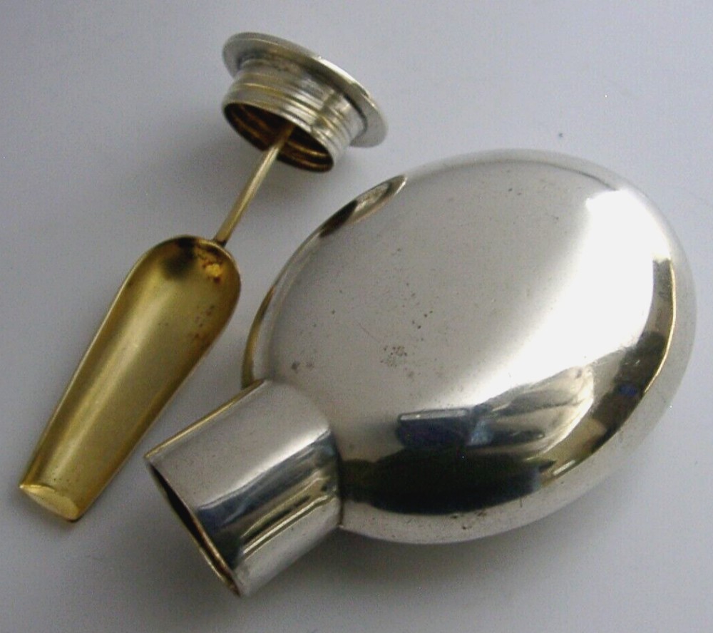 UNUSUAL 800 SOLID SILVER SNUFF BOTTLE & SCOOP c1920 ANTIQUE