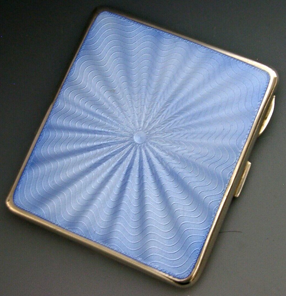 STUNNING STERLING SILVER BLUE ENAMEL CIGARETTE CASE 1937 ANTIQUE ART DECO