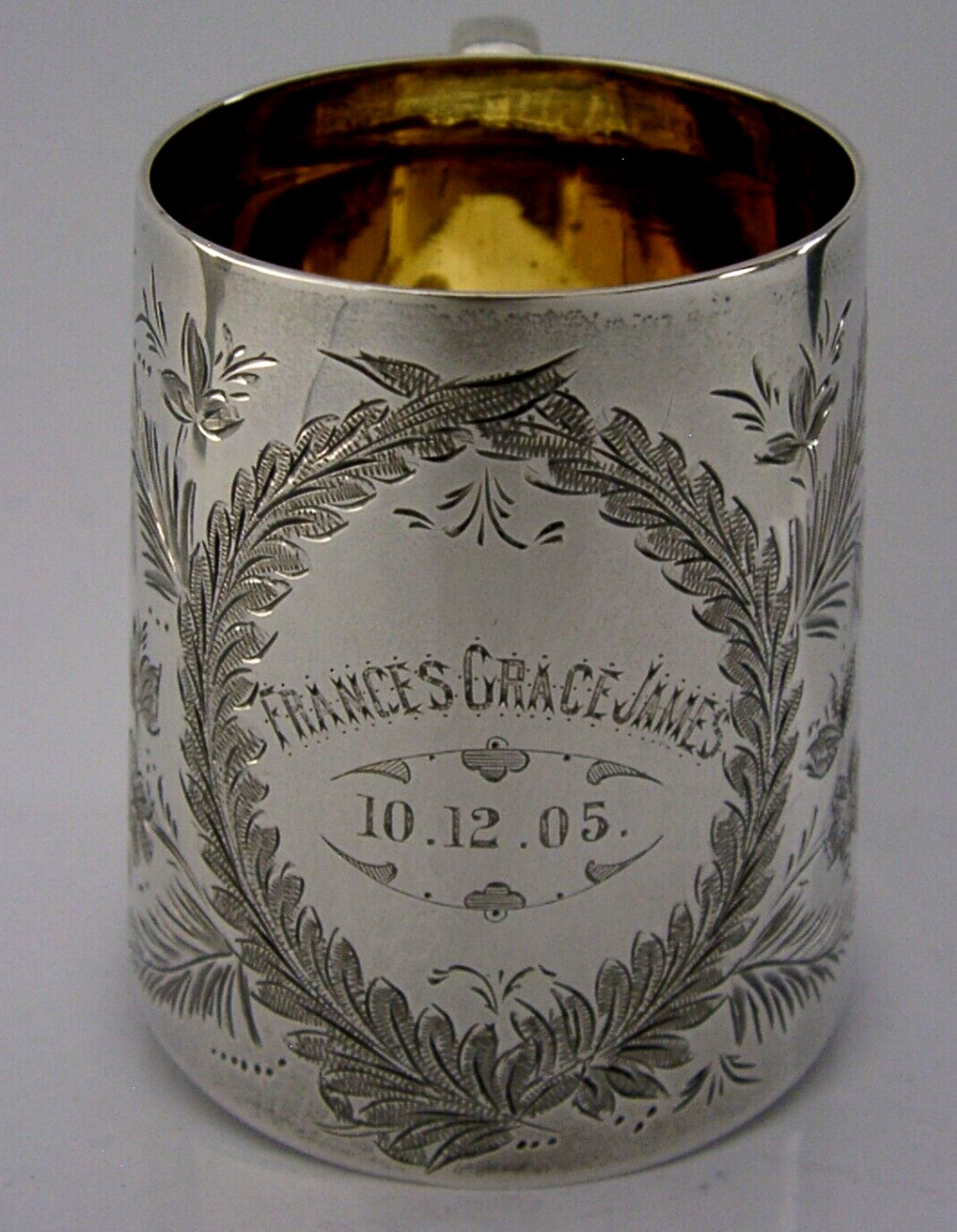 JAMES FAMILY ANTIQUE STERLING SILVER MUG CHRISTENING CUP 1903 EDWARDIAN 90g
