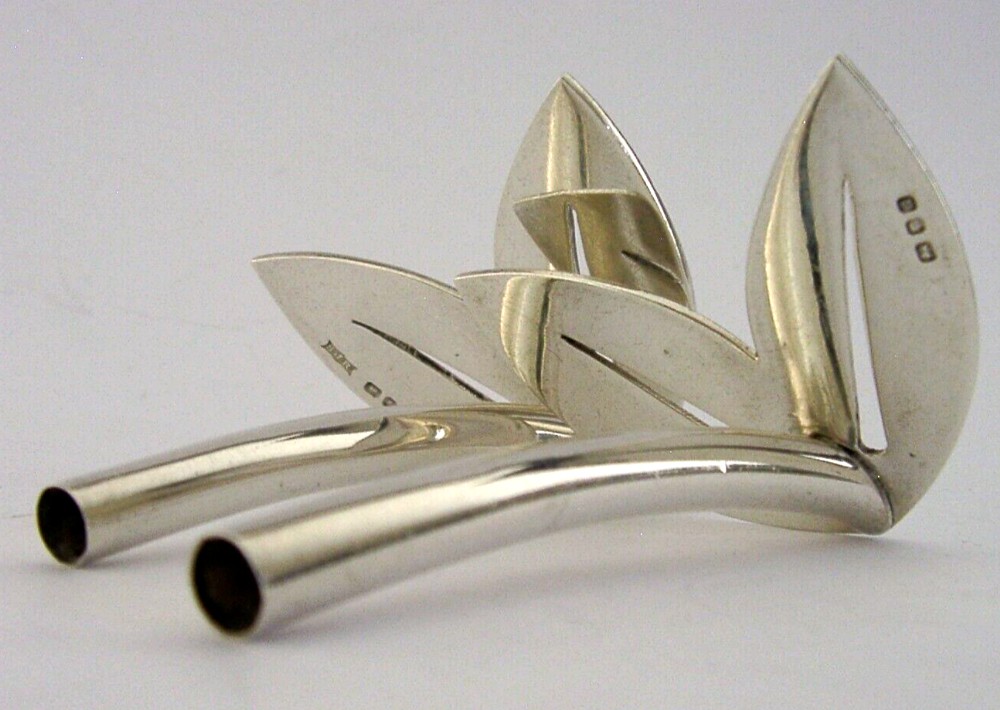 MID CENTURY MODERN PAIR of ENGLISH SOLID STERLING SILVER SPECIMEN VASES 1956