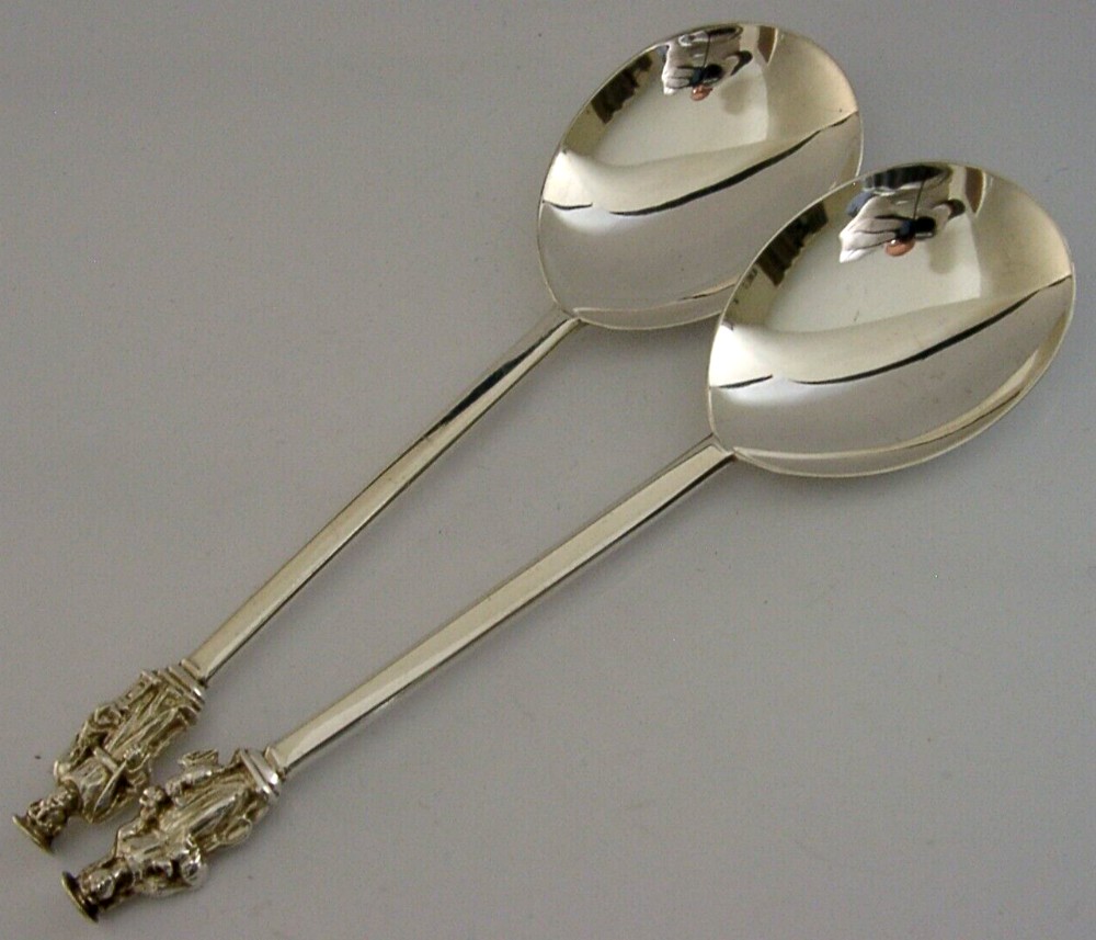PAIR OF ENGLISH APOSTLE SERVING SPOONS STERLING SIVER LONDON 1887 VICTORIAN ANTIQUE 85g