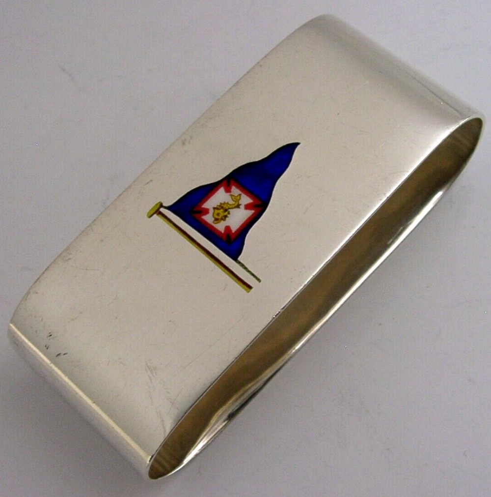 RARE STERLING SILVER PARKSTONE YACHT CLUB POOLE ENAMEL NAPIN RING 1935 SAILING